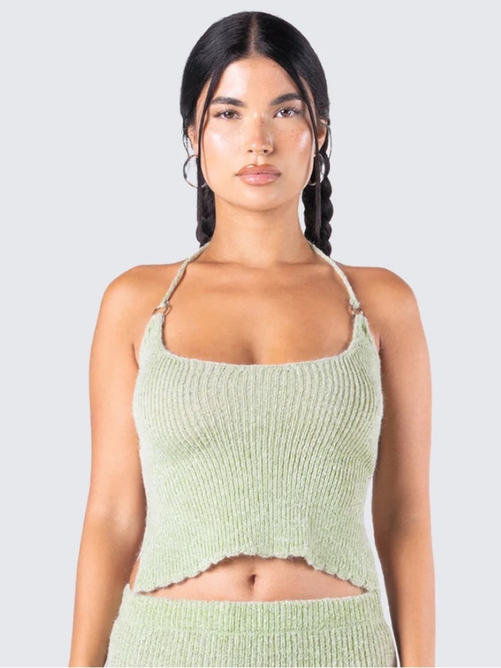 Finesse Liberty Sage Green Knit Bandeau Crop Top Wool Blend Knit